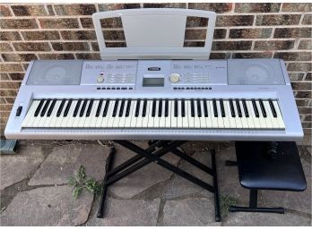 Yamaha Dgx-205 Portable Keyboard With Power Cable, Bench, Stand, And Music Holder