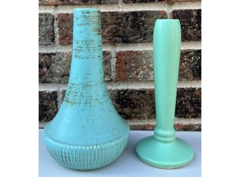 (2) Vintage McCoy Teal And Turquois Vases