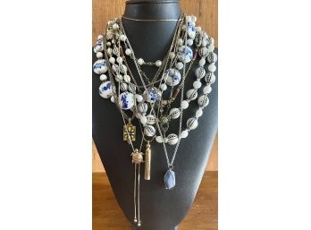 Vintage Collection Of Boho Necklaces - Painted Porcelain, West Germany, Monet, Cloisonne, Nanine, And More