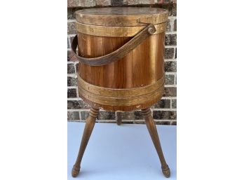Antique Handmade Firkin Sewing Basket With Legs