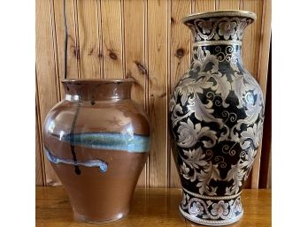 Chilmark Studio Pottery Vase With Made In China Porcelain Gold Tone Floral Vase