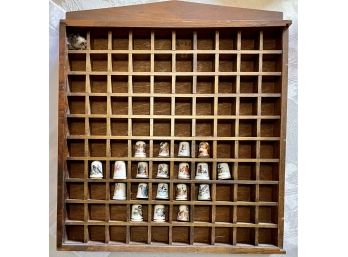 Vintage Wood Thimble Wall Shadow Box With Porcelain Thimbles Birds Of States & Animals, AVON