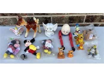 Disney Collection-  Ceramic And Plastic Figurines, Bambi, Mickey, Whiney The Poo, And More