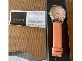 Avon Crystal Face Watch With Orange Band In Original Box