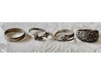 Collection Of Vintage Sterling Silver Rings Size 7.5 To 8.5 - 10.2 Grams Total