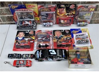 Nascar Collection Including (8) New In Box Cars, Dupont Pez, Keychain Flashlight, And 3 Cars Out Of Box