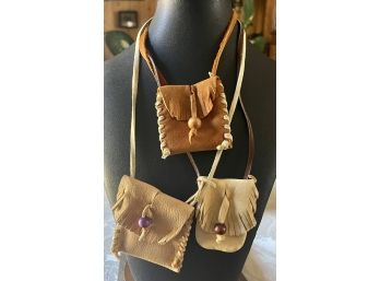 (3) Leather Medicine Bag Necklaces