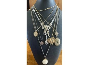 Collection Of Vintage Gold Tone And Silver Tone Necklaces - Lockets, Hearts, And More