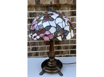 Stained Glass Butterfly Double Pull Lamp With Bronze Base And Finial (1 Of 2)