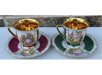 (2) Vintage J.k. Decor Carlsbad Gold Trim Cups And Saucers