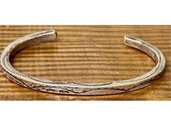 Sterling Silver Navajo Stamped Cuff Bracelet -  15 Grams