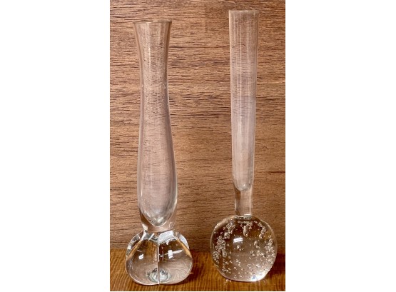 (2) Art Glass Bud Vases - (1) Controlled Bubble And (1) Melon