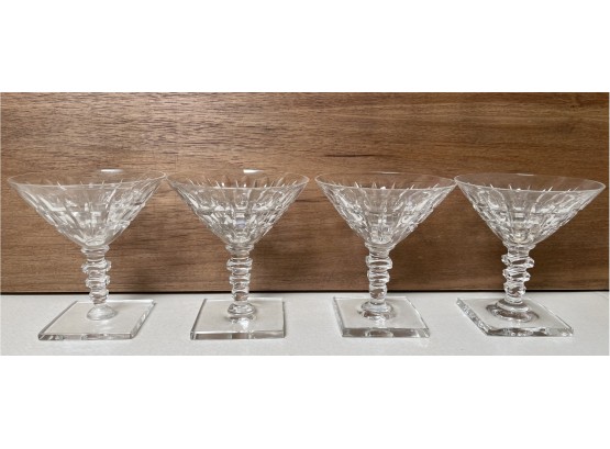 (4) Art Deco Hawkes Cut Crystal Square Base Martini Glasses