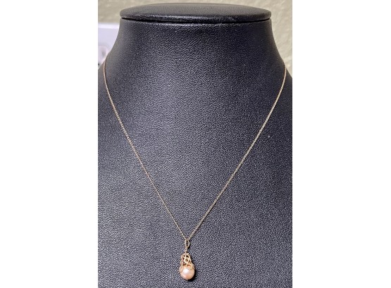 Delicate 14k Gold And Pearl 13' Necklace - 1.2 Grams Total