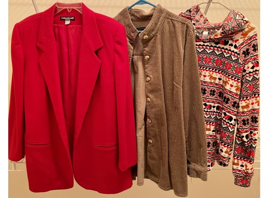 Savannah Ladies Red 100 Percent Wool Blazer, Chadwix Corduroy Jacket, 2X Holiday Hoodie