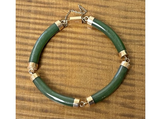 14k Gold And Jade 7' Link Bracelet - 14.8 Grams Total