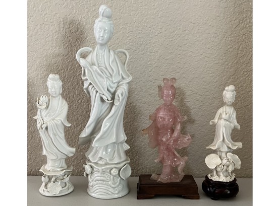 (4) Vintage Pink Quartz, Ceramic, And Porcelain Figurines For Repair (reference Description)