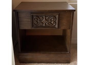 Post Modern Mediterranean Carved Front Wood And Veneer Single Drawer Night Stand With Bottom Storage