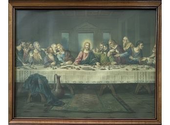 Vintage Last Supper Print In Frame Marked Zetti