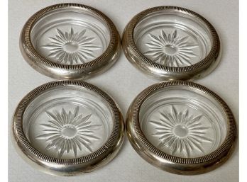 (4) Crown Crystal And Sterling Silver Rimmed Coasters