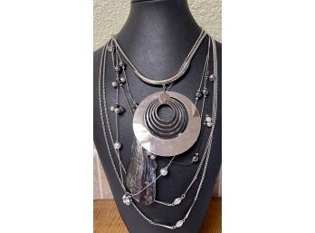 (4) Vintage Silver Tone Necklaces - Shell, Bead, Choker, And More