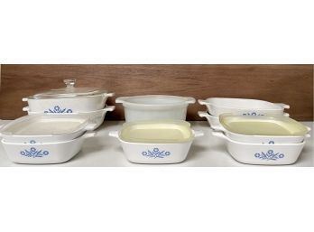 Lot Of Blue Cornflower Corning Ware Baking Dishes - 7' Petite Pan, Fire King, And More
