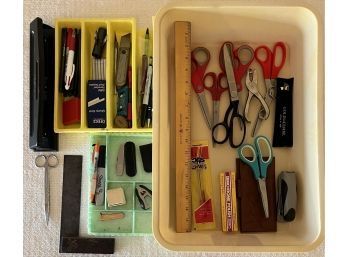 Assorted Office Supplies - Hole Punch, Scissor, Stapler, And More