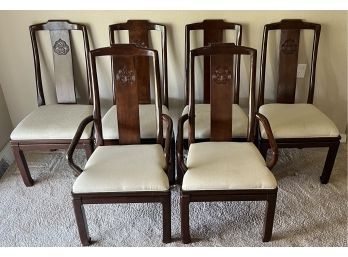 (6) Vintage Universal Furniture High Point NC Chinoiserie Dining Chairs Including (2) Captains (as Is)