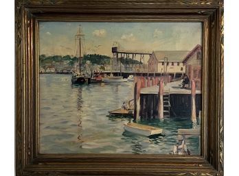 Original Oil On Canvas Painting By J. W. Kennedy ' Booth Bay Harbor Marina ' In Custom Gold Tone Frame