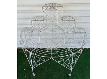 Antique 37 Inch 3-tier Half Moon Metal Plant Stand (as Is)