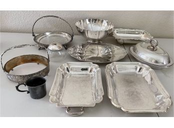 Vintage Silver Plate Lot - WM Rogers Bridal Basket, Art Deco Wilcox Tray, K&S Bridal Basket, Viking, And More