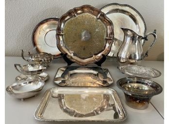 Silver Plate Lot - Pitcher, Platters, Creamers, Compotes, Trays, And More