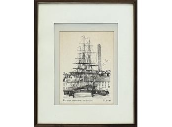 USS Constitution And Bunker Hill Monument Print By R.E. Kennedy Charlestown, Massachusetts