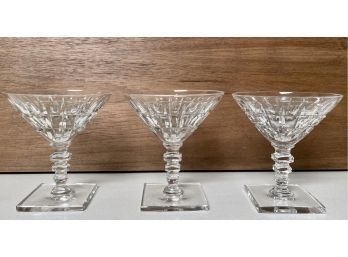 (3) Art Deco Hawkes Cut Crystal Square Base Martini Glasses