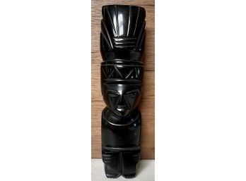 Vintage Hand Carved Black Onyx Obsidian Warrior Figurine