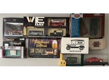 (9) Assorted Die-cast Vehicles With Original Boxes - (2) ERTL, NFL, Ford, Road Signature, And More