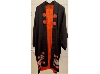 Vintage Black And Red Silk Kimono Size Large
