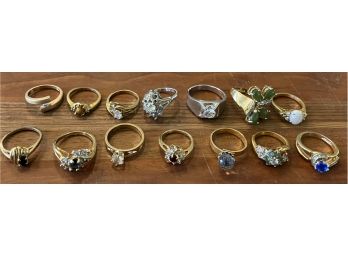 Collection Of Vintage Rings 14-18k HGE With Faux Stones Sizes 6 To 11.25