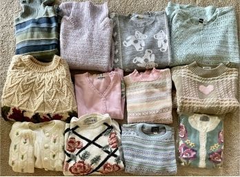 (12) Vintage Ladies Sweater Sizes S - XL Cotton And Wool , Some Hand Made - Willow Ridge, Liz Baker, And More