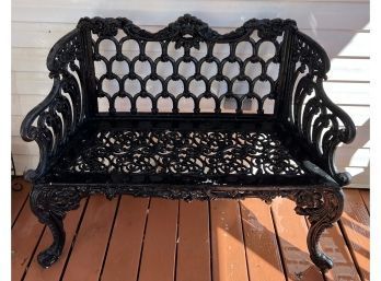 Antique Solid Cast Iron Outdoor Love Seat And Matching Table