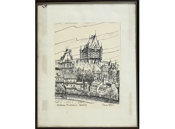 Chateau Frontenac Quebec Ink Drawling By Claude Bleau In Frame