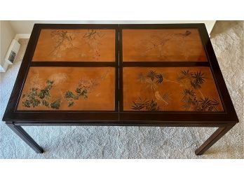 Universal Furniture Chinoiserie Carved Asian Motif Panel Dining Table  Including (2) 15 Inch Leaves.