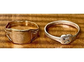 (2) Baby Rings - (1) Sterling Silver .7 Grams Size 3 (1) 10k Gold 1.1 Grams Size 3 (as Is)