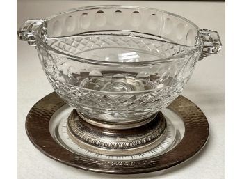 Vintage Etched Hawkes Crystal Divided Dish With Sterling Silver Base With Crystal Under Liner