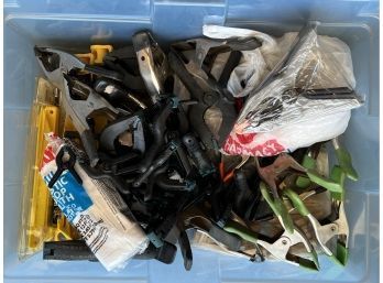 Lot Of Assorted Size Metal And Plastic Clamps With Plastic Stakes