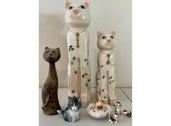 Cat Lot - (2) Bennett Hand Painted, Antique Cast Metal, Goebel, California Creations By Bradley, And More