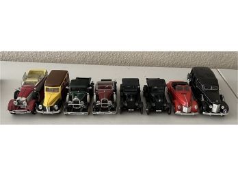 (8) Assorted Plastic And Die-cast Model Cars - Schylling, Golden, National Motor Museum, Ford, And More