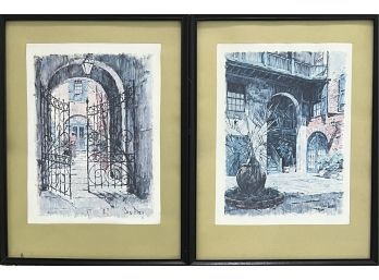 (2) Don Davey Courtyard Prints In Frame - Wishing Gates And Brulatour Courtyard