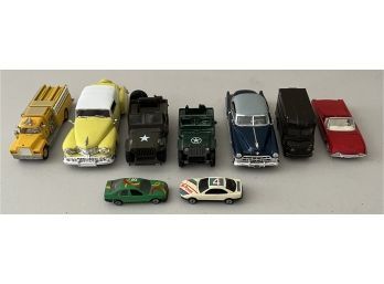 (9) Assorted Die-cast And Plastic Vehicles - Army Jeeps, UPS Truck, Solido, And More