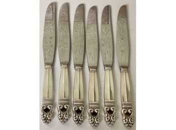 (6) Sterling Silver Handled Royal Danish International Silver Dinner Knives (1 Of 2) - 430 Grams Total